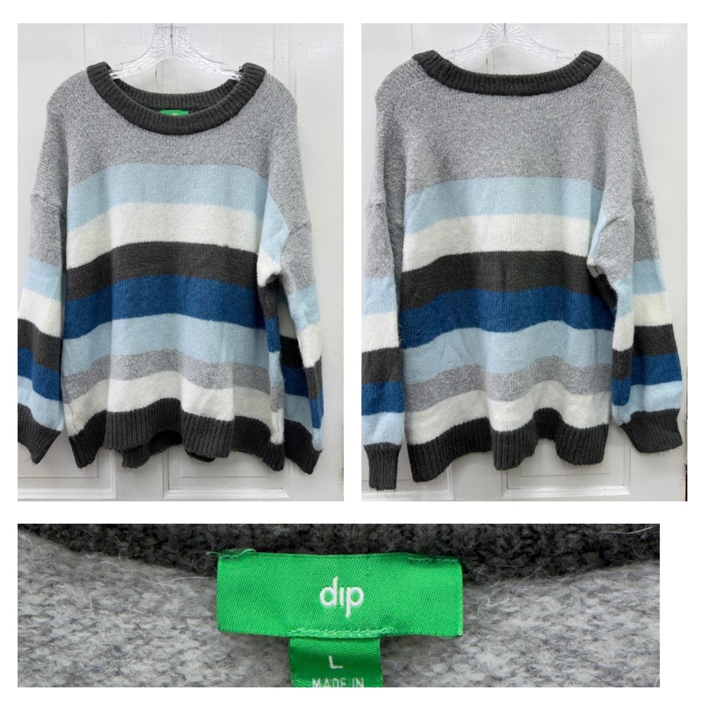 DIP wool alpaca Striped Crew Neck Long Sleeve Sweater cozy‎ knit Women's Large